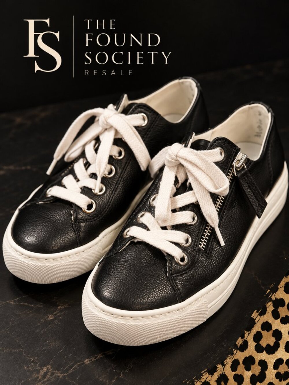 Paul Green Black Pebbled Leather Side Zip Sneakers UK 4.5 US 7-7.5